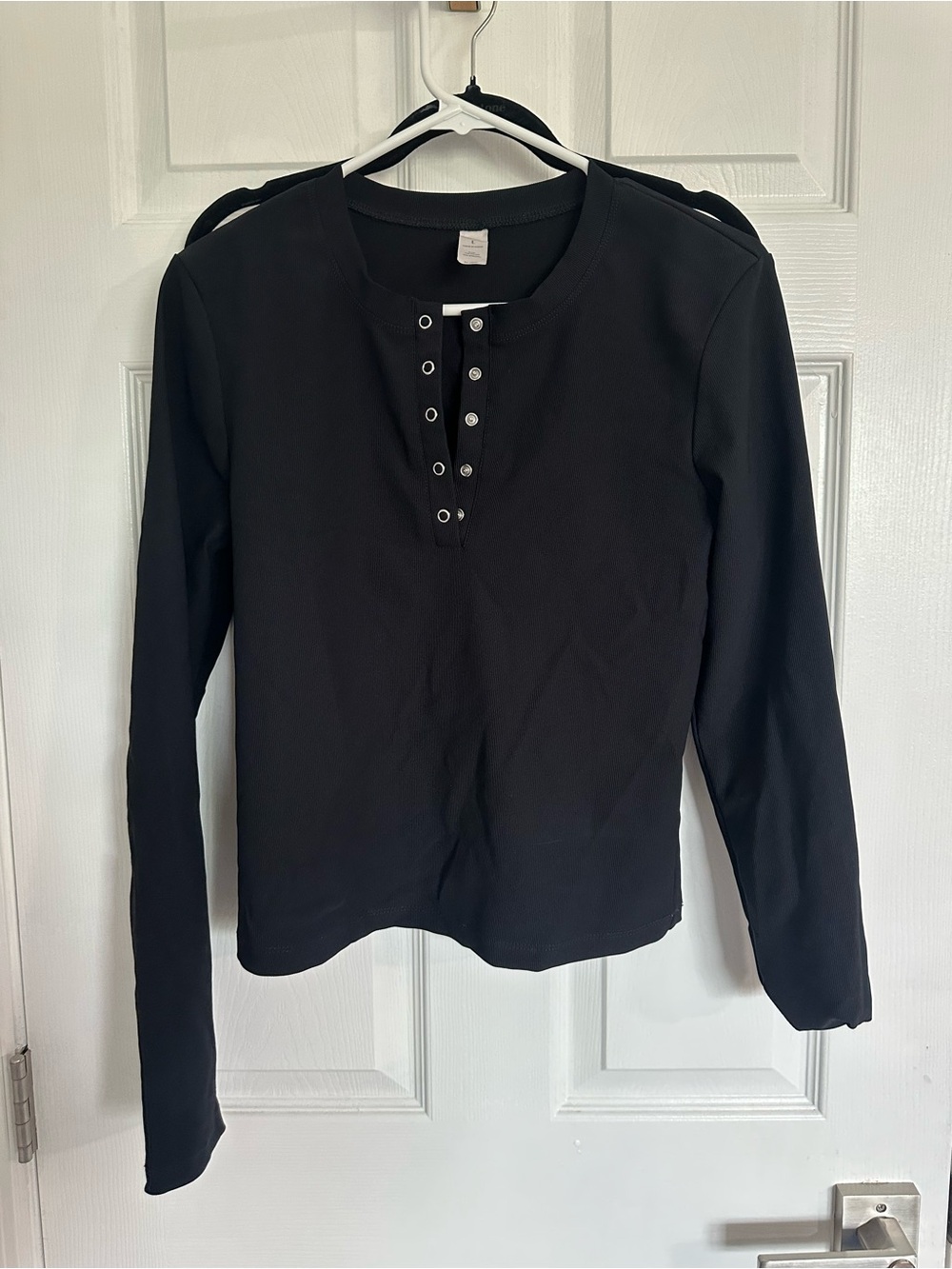 90 Degree By Reflex Black Long Sleeve Snap Henley Top